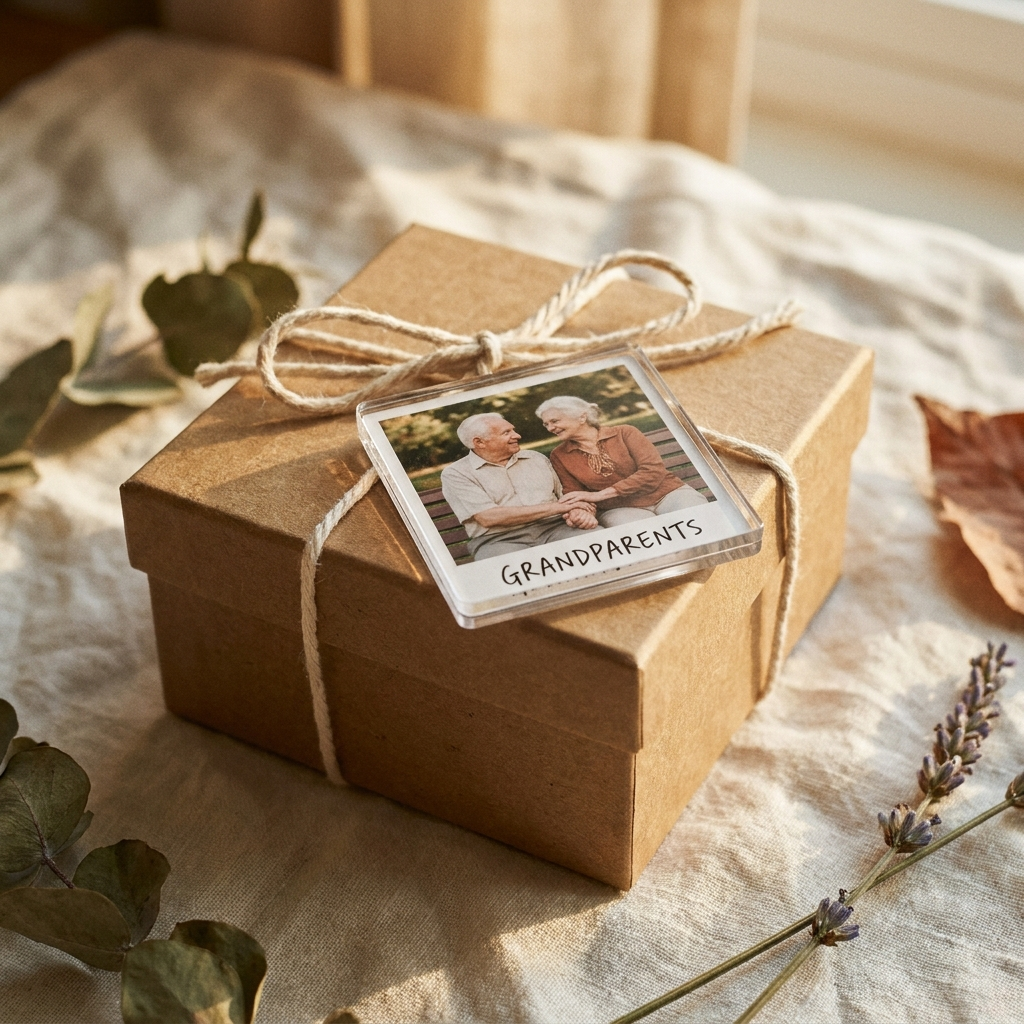 Kept kit wrapped as a gift with a finished magnet on top